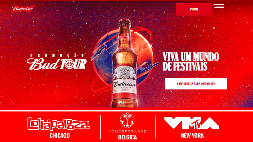 Promoção Budweiser 2024 Bud Tour: concorra a viagens para grandes festivais internacionais