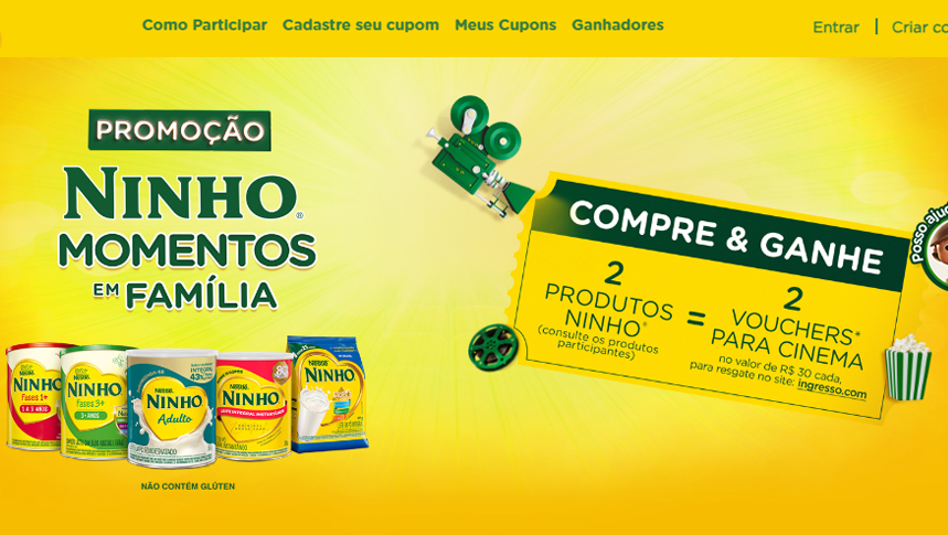 Divisão de momentos em família com a promoção Ninho 2024: compre e ganhe ingressos para cinema