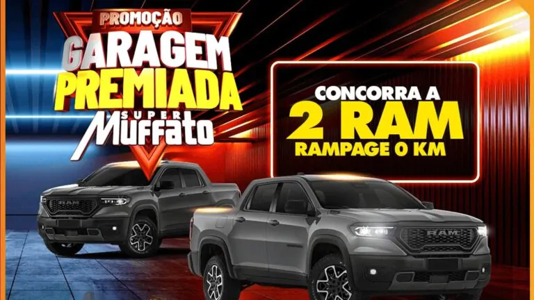 Garanta sua chance de ganhar uma Picape Ram Rampage Rebel Diesel 0km na Promoção Garagem Premiada Super Muffato 2024!