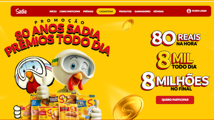 Saiba como participar da Promoção 80 Anos Sadia – Prêmios todos os dias!