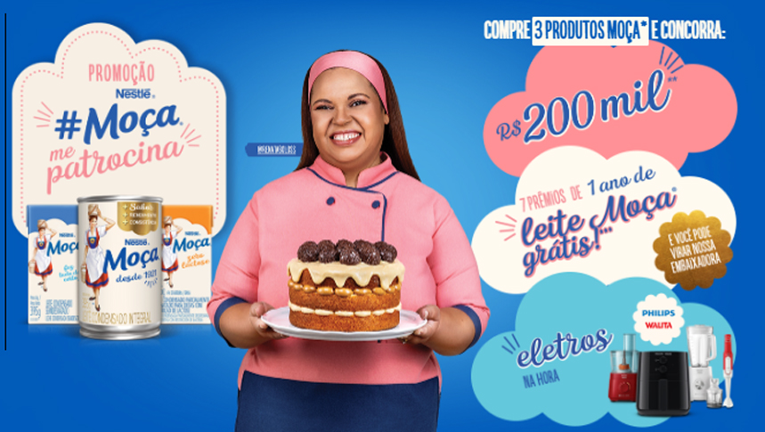 Promoção Moça Me Patrocina 2024: ganhe R$200.000 e um ano de produtos Nestlé Moça!