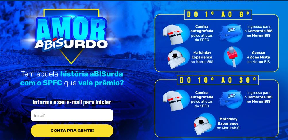 Promoção Amor abisurdo: ganhe experiências VIP no Morumbi e kits exclusivos do SPFC!