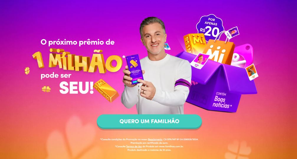 Promoção Familhão de final de ano: ganhe até R$ 100.000 e participe do Domingão com Huck!