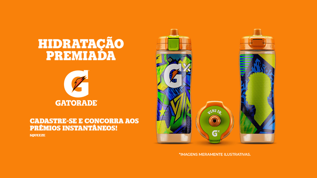 Cadastre-se na Promoção Gatorade Hidratação Premiada e concorra a squeezes exclusivos do Vini Jr!