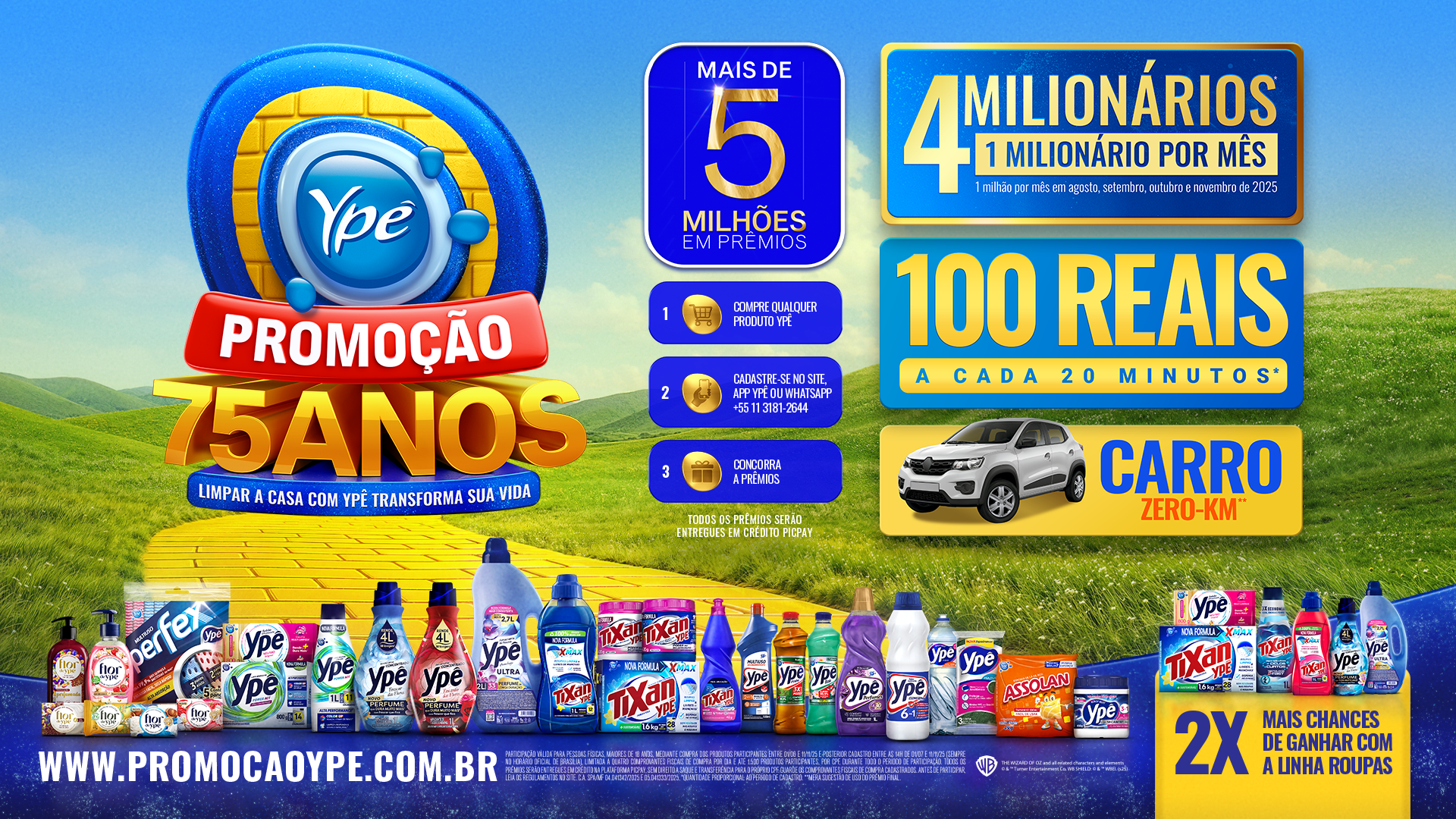 Ypê 75 Anos: cadastre e concorra a mais de R$5 milhões em prêmios
