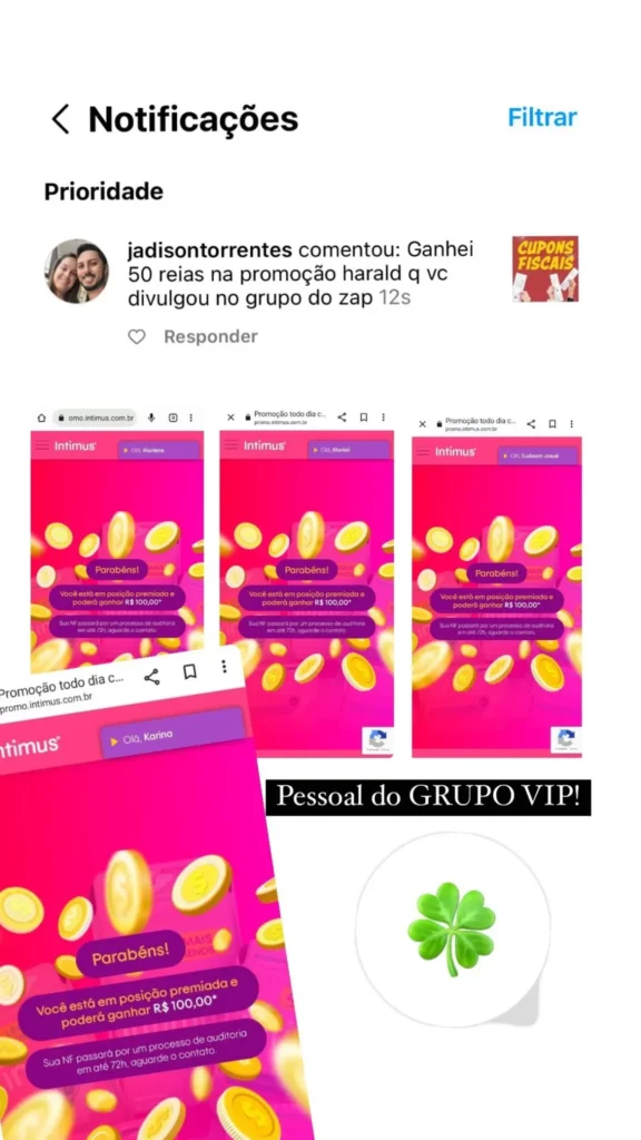 Print de promoção ganha